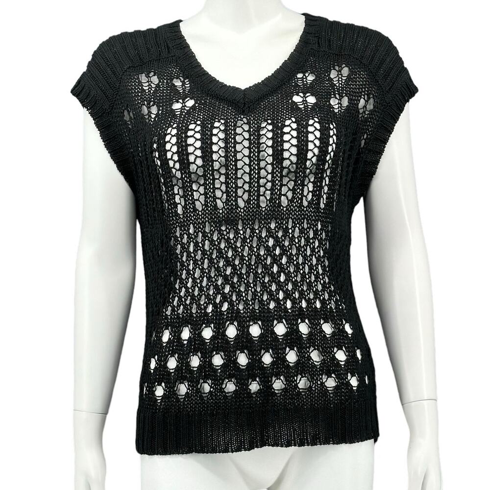 Shae Sweater Womens‎ Small Black Open Knit Top 100% Linen V-Neck Beachy Grunge